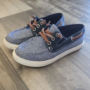Children's Place Denim Boat Shoes with Brown and Navy Accents